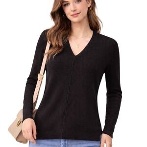 Oshlen Black Wool Cashmere Blend V-Neck Cardigan Sweater M